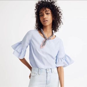 Madewell Ruffle Sleeve Top in Chambray Medium